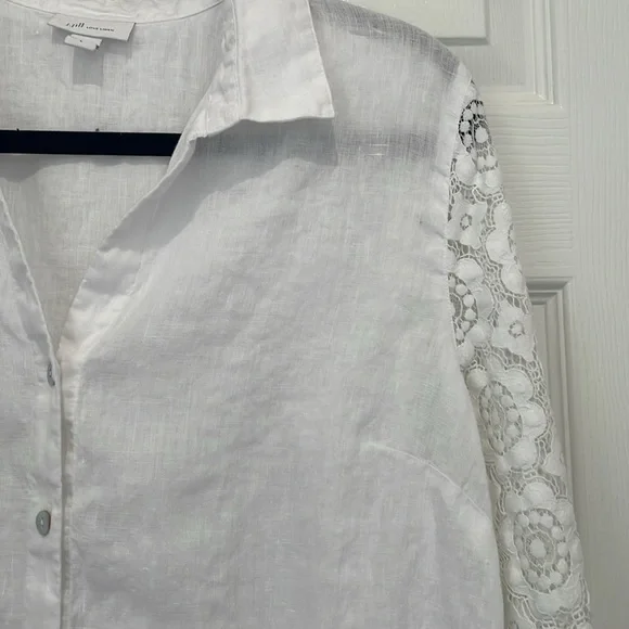 J. Jill Lace sleeved White Jacket Shirt - Picture 3 of 7